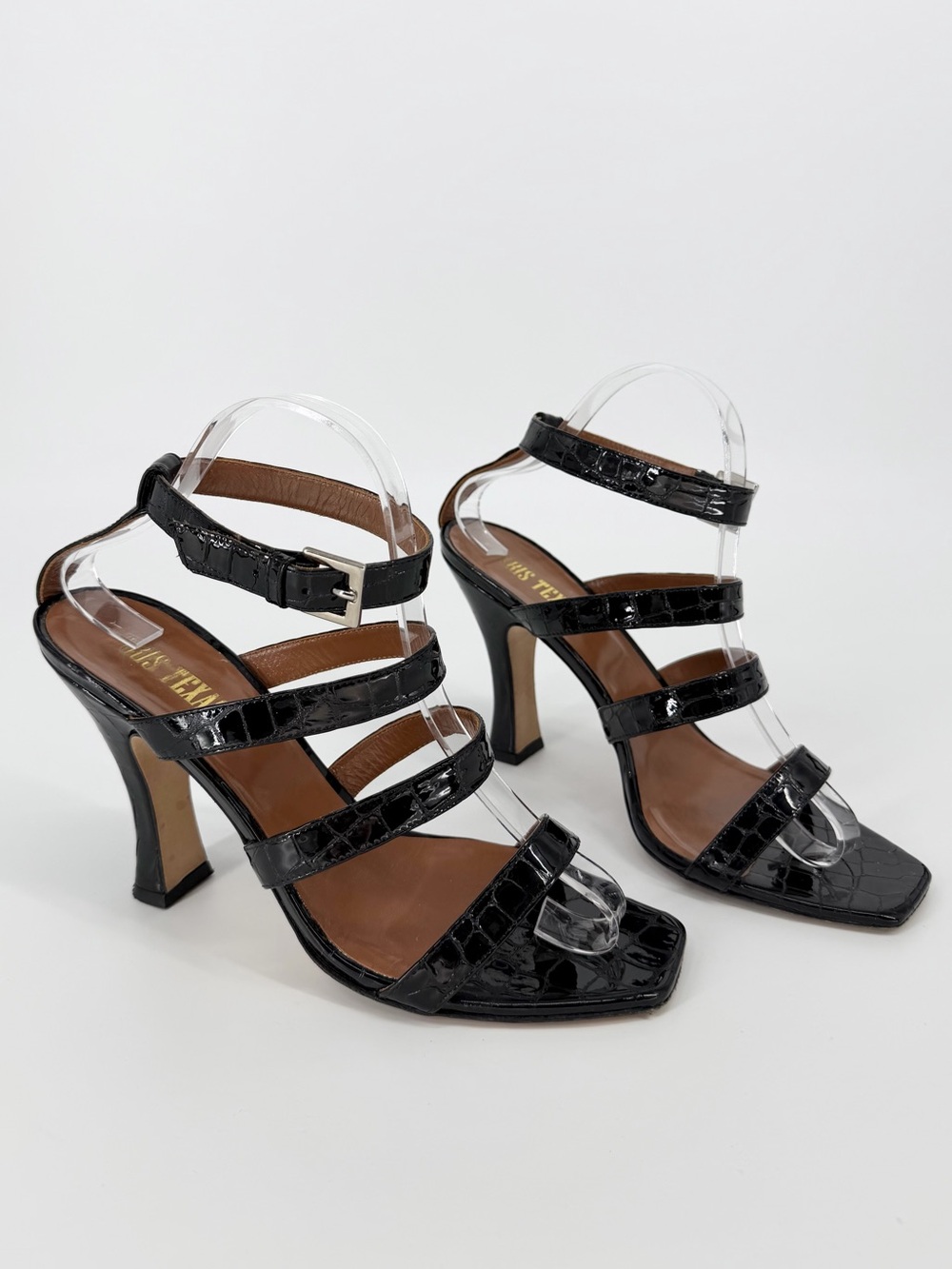Paris Texas Ankle-Cuff Patent Croc-Embossed Sandal